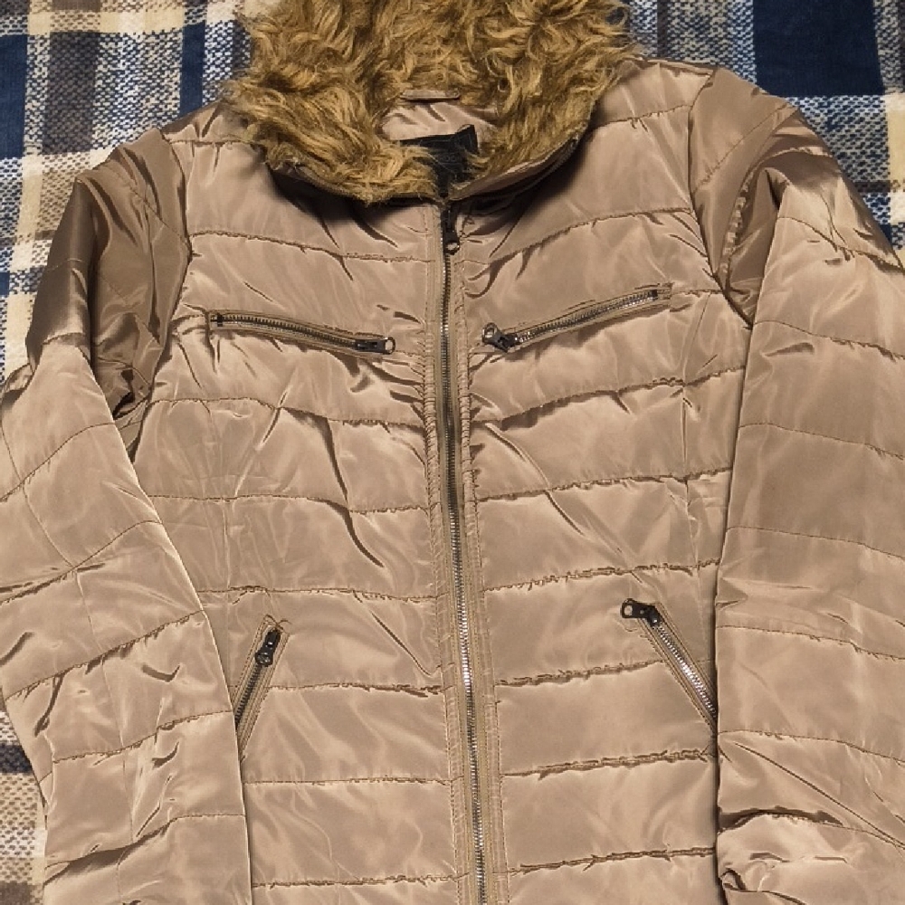 Miss London Brown Puffer Jacket with Faux Fur Collar
